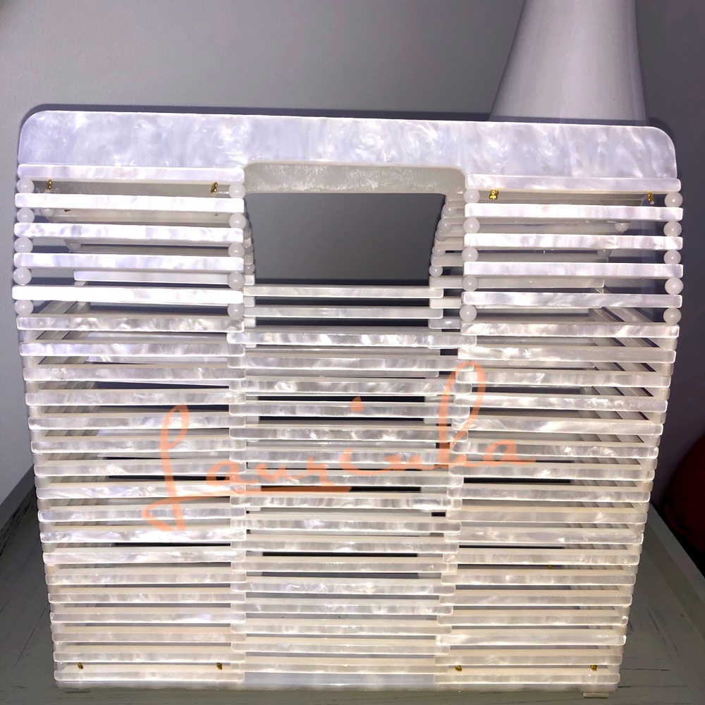 Pearl White Acrylic Square Cage Tote